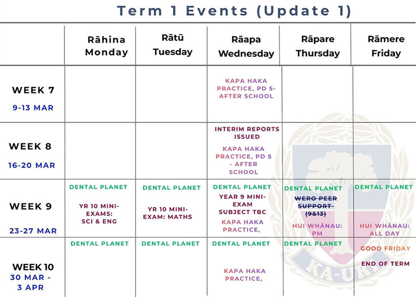 Term 1 Events Update